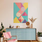 abstract artwork powerball print, geometric shapes and pastel colours. Australian wall art print in living room.