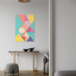 abstract artwork powerball print, geometric shapes and pastel colours. Australian wall art print in hallway.