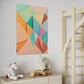 abstract artwork, pastel rainbow colours in geometric shapes, wall art print hanging in kids room