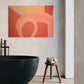 Printable Wall Art print, abstract artwork of sandbanks using apricot and yellow tones, wall art print hanging in bathroom