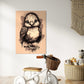 Kids wall art print baby bird illustration hanging in kids playroom above a tricycle