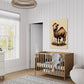 kids wall art, camel illustration hanging above baby coat in baby's room