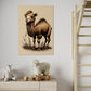 kids wall art, camel illustration hanging in kids room above toys on a dresser