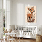 kids wall art print baby deer with boho type flowers around the feet, wall art hanging in a nursery above a Child's bed