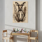 kids wall art baby kangaroo surrounded by boho leaves. Kids Wall Art hanging in kids room above table and chairs