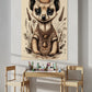 kids wall art print baby meerkat illustration with nature leaves surrounding it. Kid's Wall Art Print hanging in kids playroom.