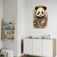 Kids Wall Art Baby Panda sketch with boho flowers around it honing in kids play room