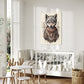kids wall art print of a wolf wearing nature based necklace. wall art print hanging in nursery above baby's bed.