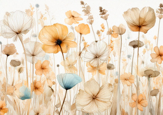 hope is the artwork title for this gorgeous botanical wall art print.  The flowers are vintage looking with soft pastel hues of orange, brown, beige and blue.  Very soft and flowing to look at.  