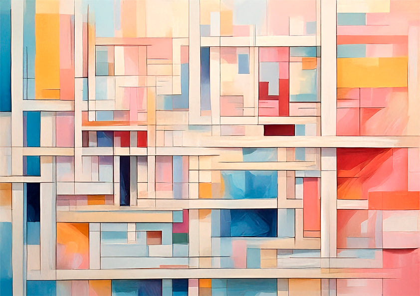 Abstract unique artwork with colourful blocks and straight lines