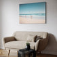 Beach Day a unique wall art print featuring a blurred beach scene.  Waves crash whilst people watch from the sand. Wall art print in living room above lounge. 