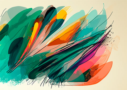 Australian wall art prints, bright abstract colours in leaf formation