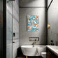 coastal dream unique wall art print, featuring an abstract sketch of coastal elements.  wall art print hanging in a modern industrial bathroom above a bath tub.