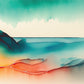 Coastal Watercolours Unique Wall Art print, ocean with sand, line drawing and watercolours.  