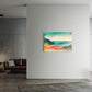 Coastal Watercolours Unique Wall Art print, ocean with sand, line drawing and watercolours.  wall art print in modern executive living room.