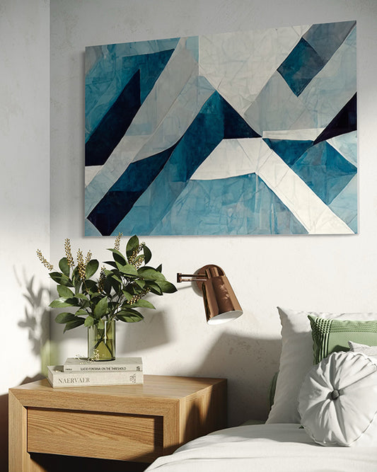limited edition cool blue printable wall art print.  wall art hanging in bedroom
