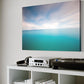 unique wall art print, soothing horizon is a coastal abstract artwork featuring a gorgeous blue horizon. wall art canvas hanging in living room.