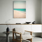 Aqua Dreams Unique Wall Art coastal abstract artwork of shoreline in aqua and white. Unique Wall art in living room.