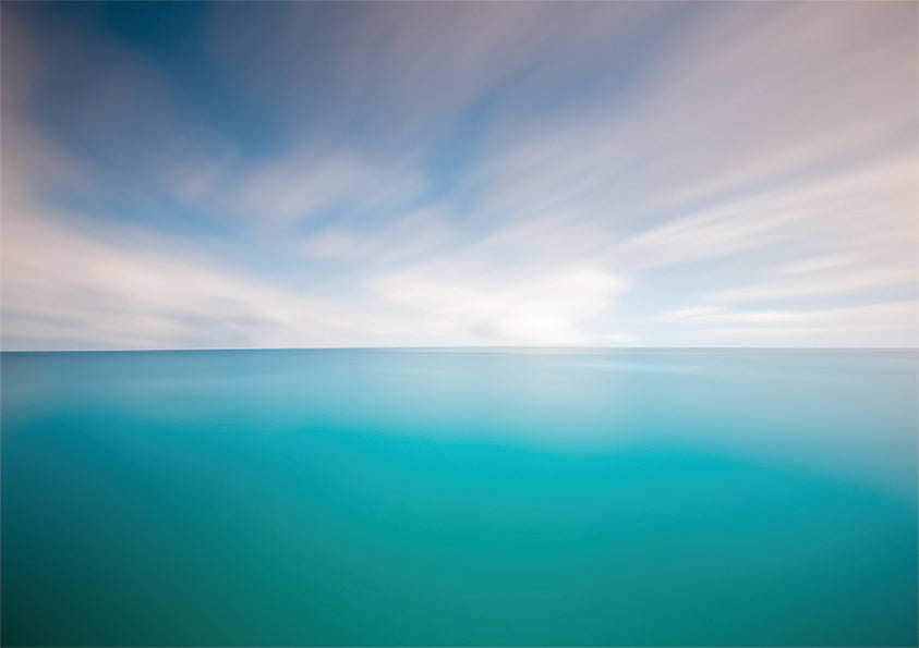 unique wall art print, soothing horizon is a coastal abstract artwork featuring a gorgeous blue horizon