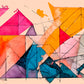 abstract wall art named tilted.  artwork described as bright colours and lines in geometric shapes overlapping to form a visually pleasing artwork.  artwork available as a digital download or physical artwork.