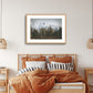 Landscape Photography Wall Art Print, snow capped mountains and pine trees nature photography in a timber frame.  Wall Art in living room