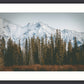 Landscape Photography Wall Art Print, snow capped mountains and pine trees nature photography in a black frame
