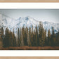 Landscape Photography Wall Art Print, snow capped mountains and pine trees nature photography in a timber frame