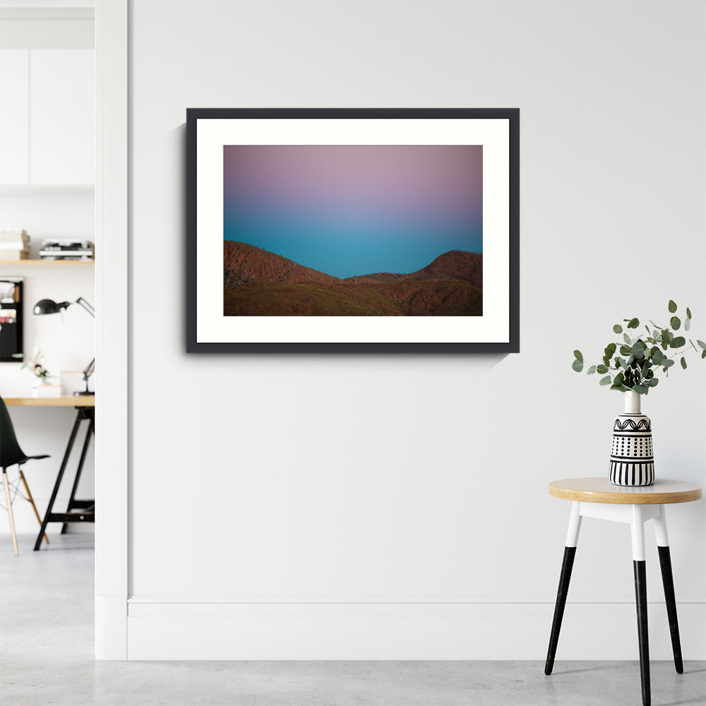 Wall Art Print, Australian Landscape Photography, Nature Photography Black Framed, purple and blue mountain