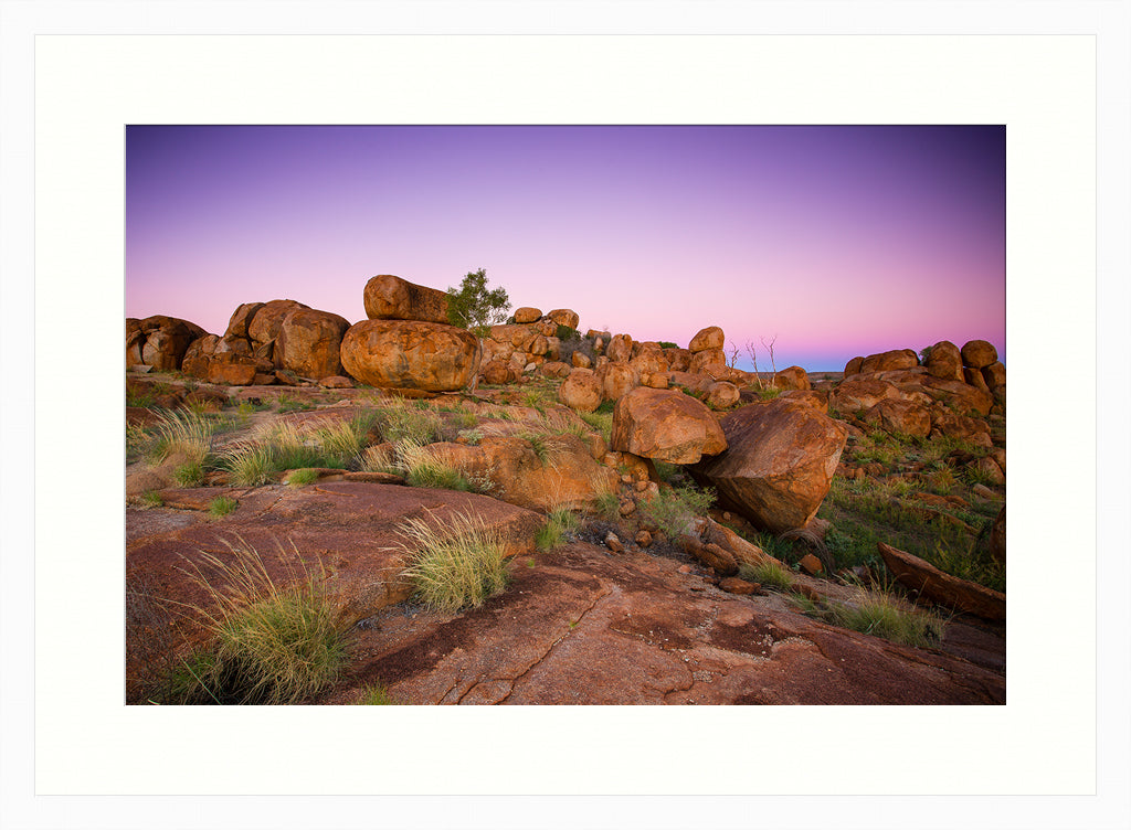 Australian Landscape Photograph, Nature Photography, Wall Art Print, Purple and Pink Rocks, white frame